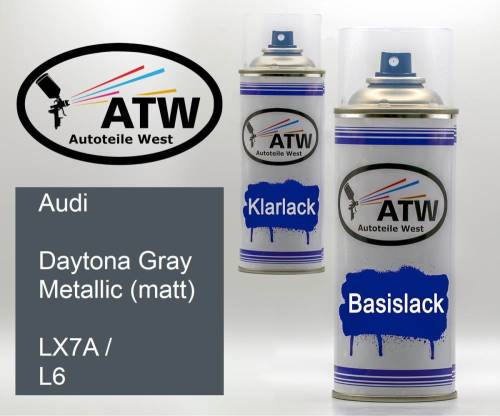 Audi, Daytona Gray Metallic (matt), LX7A / L6: 400ml Sprühdose + 400ml Klarlack - Set, von ATW Autoteile West.